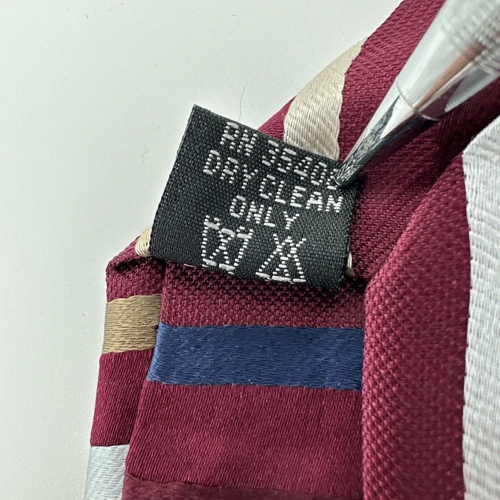 Jos. A. Bank Necktie Mens One Size Burgundy Striped Silk Hand Sewn 58‎ Inch NOS